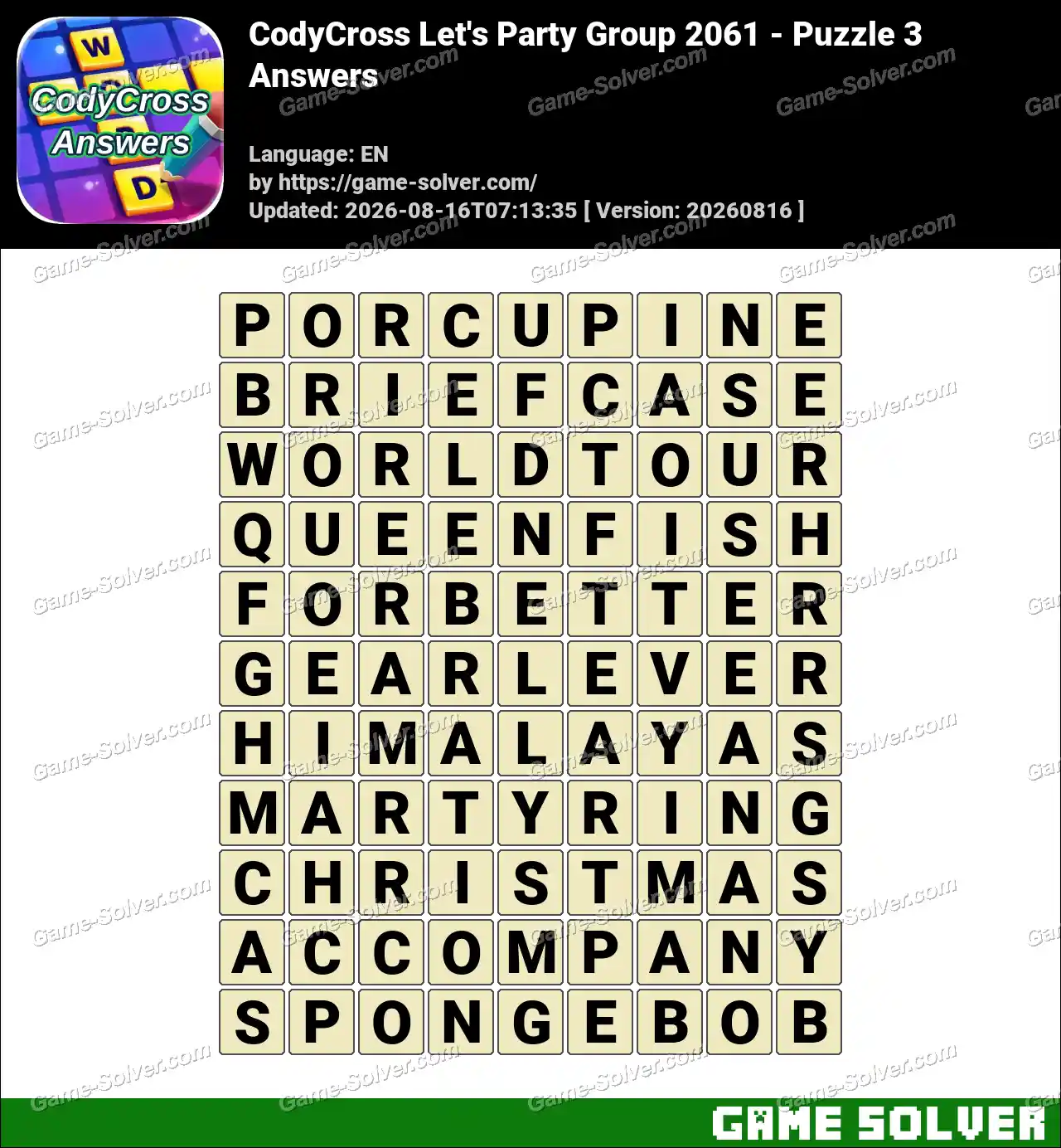 CodyCross Let’s Party Group 2061 – Puzzle 3 Answers